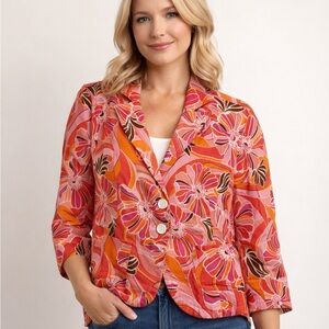 Floral Pink & Orange Printed Blazer